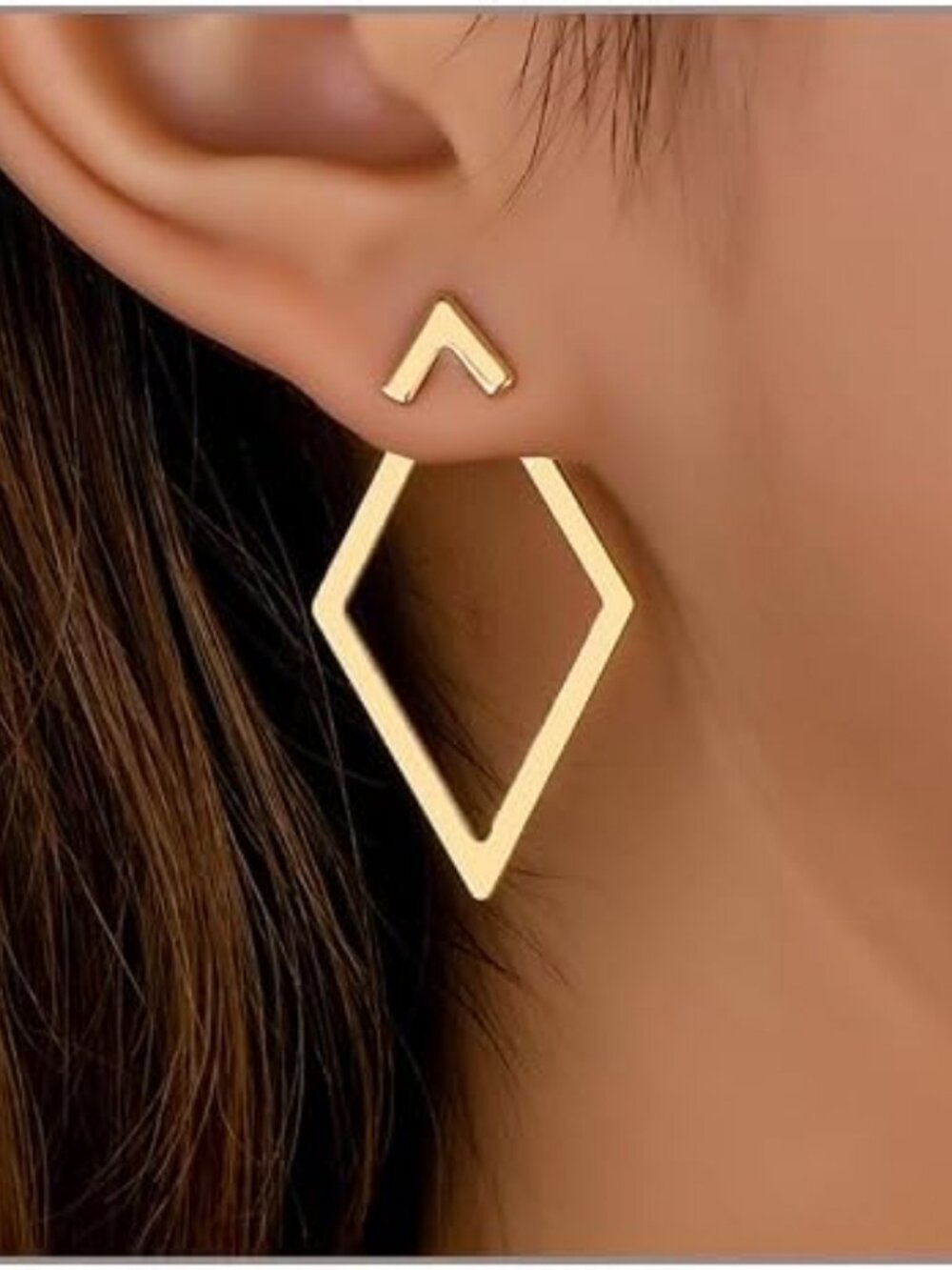 Gold Triangle Earrings for Women Geometric Hollow Front Back Studs Boho Minimail